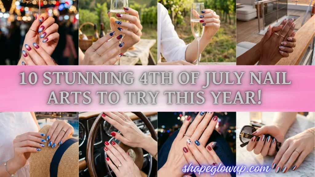 A collage of festive manicures showcasing a variety of patriotic designs from 10 Stunning 4th of July Nail Arts to Try This Year!