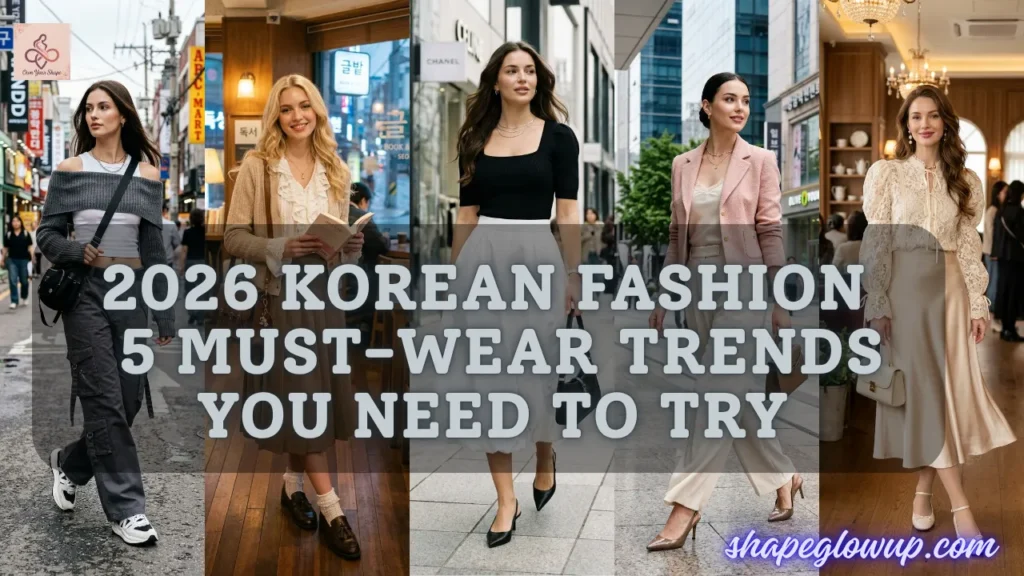 A collage banner showing five different women modeling diverse outfits to represent 2026 Korean Fashion is HERE: 5 Must-Wear Trends You Need to Try.