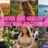 A collage featuring various youthful hairstyles from the guide 7 Curtain Bang Haircuts That Instantly Make You Look Younger.