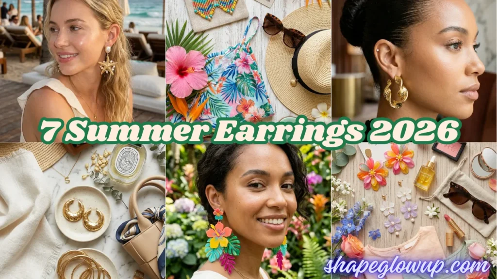 A vibrant collage showcasing the trendiest accessories from the guide 7 Summer Earrings 2026 That Will Instantly Upgrade Your Look.