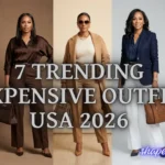 A high-end fashion collage banner showcasing the top 7 Trending Expensive Outfit USA 2026 Looks (That Actually Look High-End!).