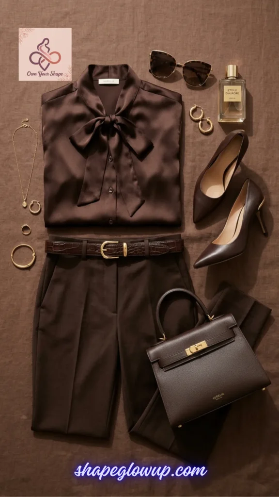 A rich monochrome chocolate brown fashion flat lay illustrating 7 Trending Expensive Outfit USA 2026 Looks (That Actually Look High-End!).