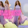 A collage of a curvy, smiling woman with wavy brunette hair wearing different flowing, lavender-purple ethereal dresses in an outdoor field. Bold pink glowing text reads, "ETHEREAL DRESS INSPO FOR CURVY WOMEN WHO LOVE WHIMSY." The website URL "shapeglowup.com" is written in cursive script in the bottom right corner.