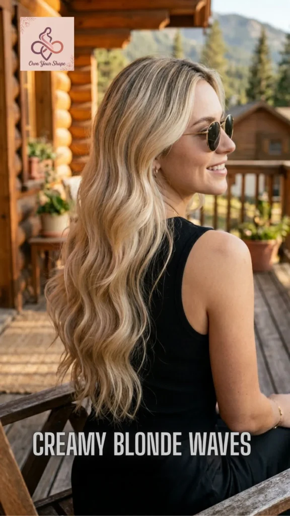 A smiling woman displaying Expensive Creamy Blonde Waves with Shadow Roots, illustrating 7 Luxury Blonde Hairstyles in 2026 for the Ultimate Glow Up.