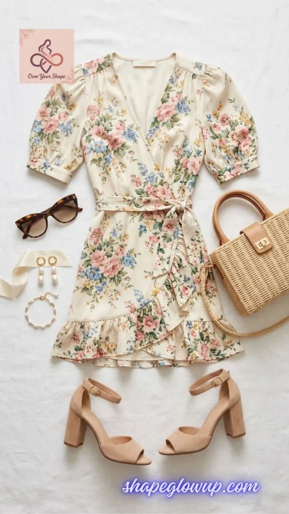 The Cutest Ink Ideas: Steal My Style: 7 Chic Mini Dress Looks for 2026 featuring a flat lay of a cream floral wrap mini dress.