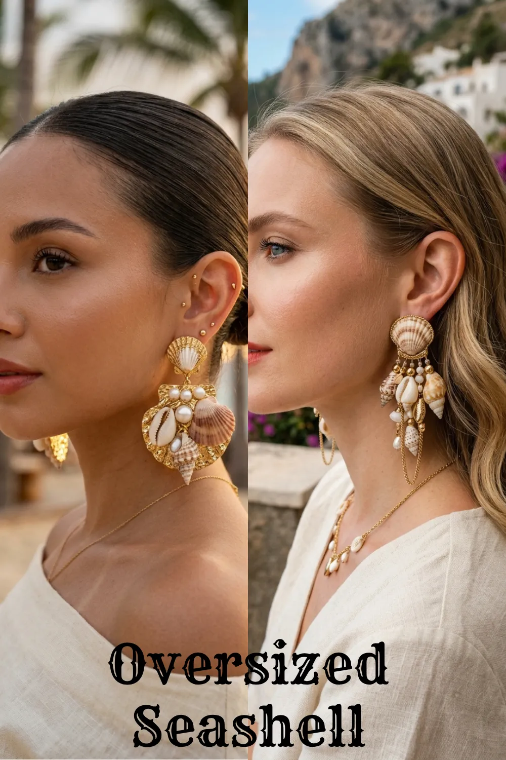 Two women showcasing oversized beach-themed accessories highlighting 7 Summer Earrings 2026 That Will Instantly Upgrade Your Look.