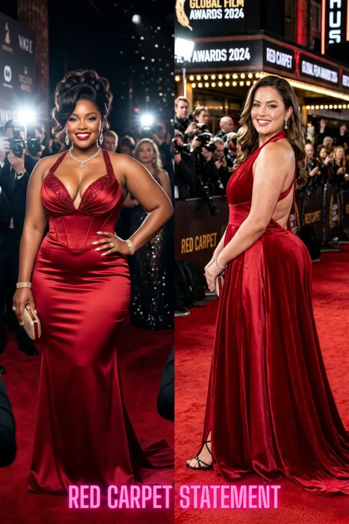 Bold crimson red gowns on a celebrity runway from 10 Open-Back Dresses That Are Turning Heads in 2026: Elegant Styles You'll Want to Wear Everywhere.