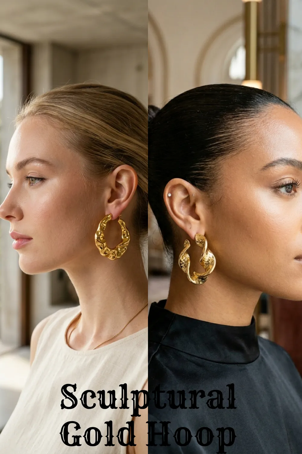 Models wearing thick textured metallic jewelry for the trend 7 Summer Earrings 2026 That Will Instantly Upgrade Your Look.
