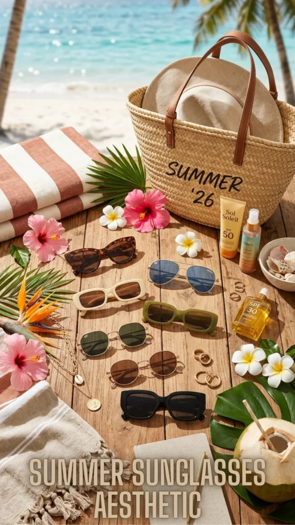 A collection of various trendy eyewear options highlighting the ultimate Summer Sunglasses Aesthetic for 2026.