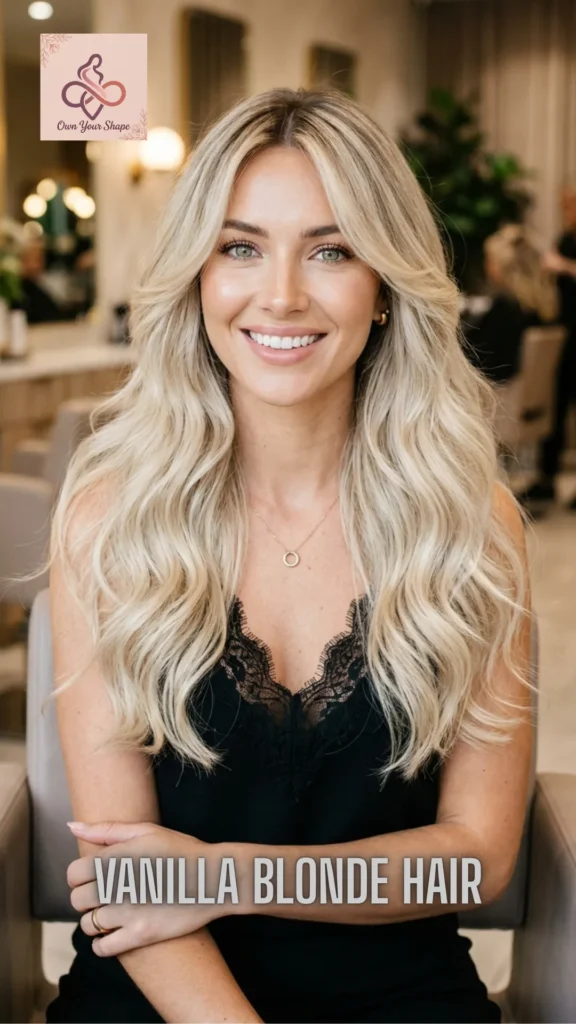 A woman showcasing Vanilla Blonde Hair with Face-Framing Layers for the 7 Luxury Blonde Hairstyles in 2026 for the Ultimate Glow Up.