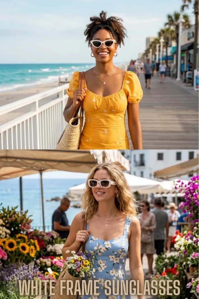 Bold white frame sunglasses perfect to Upgrade Your Summer Style – 10 Best Summer Sunglasses 2026.