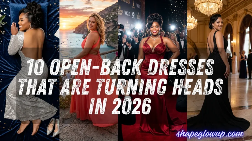 A collage of glamorous women wearing elegant styles from 10 Open-Back Dresses That Are Turning Heads in 2026: Elegant Styles You'll Want to Wear Everywhere.