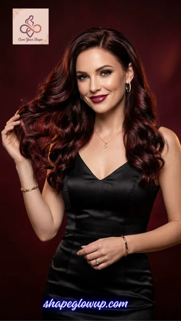 Glamorous deep burgundy waves featuring the cherry cola hair tint, a vibrant selection from 7 Hair Tint Colours 2026 That Will Make You Rethink Your Entire Look.