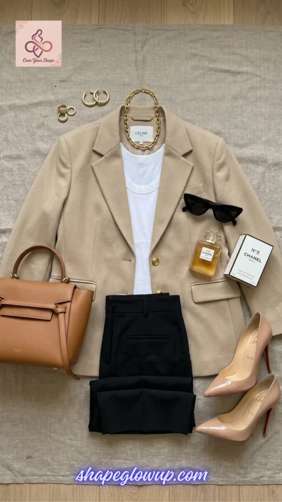 A professional capsule wardrobe layout from The ULTIMATE 2026 Style Goldmine: 40+ Looks You Can't Afford to Miss! showcasing an extra-wide blazer flat-lay.