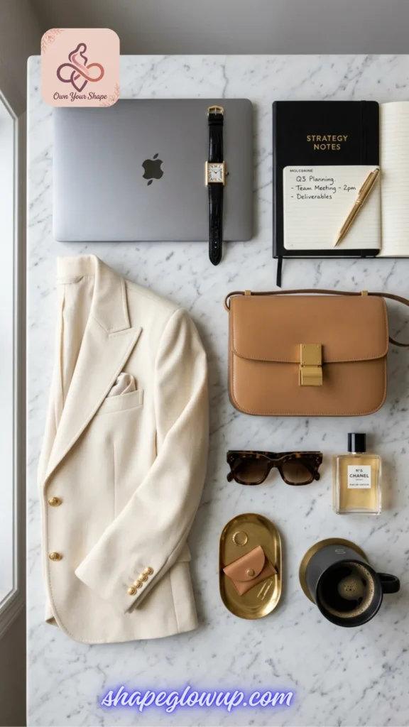 A sophisticated cream blazer outfit styled for 7 Tight Dress 2026 Trends That Are Redefining Sexy, featuring a curated professional desk layout.
