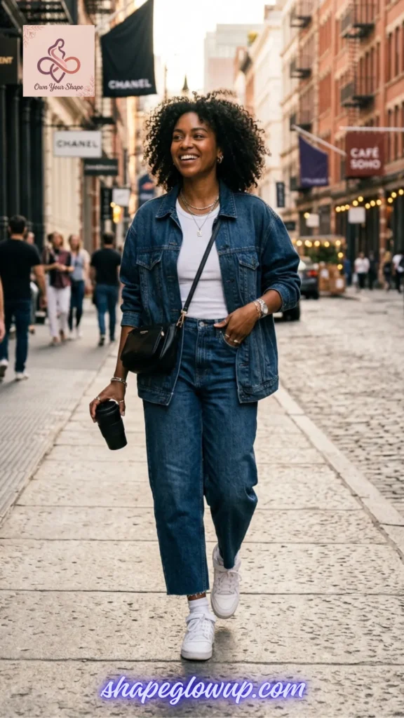 7 Virel Fashion USA 2026 Trends That Are Taking Over Right Now! - Woman showcasing a modern western denim-on-denim outfit on a cobblestone street.