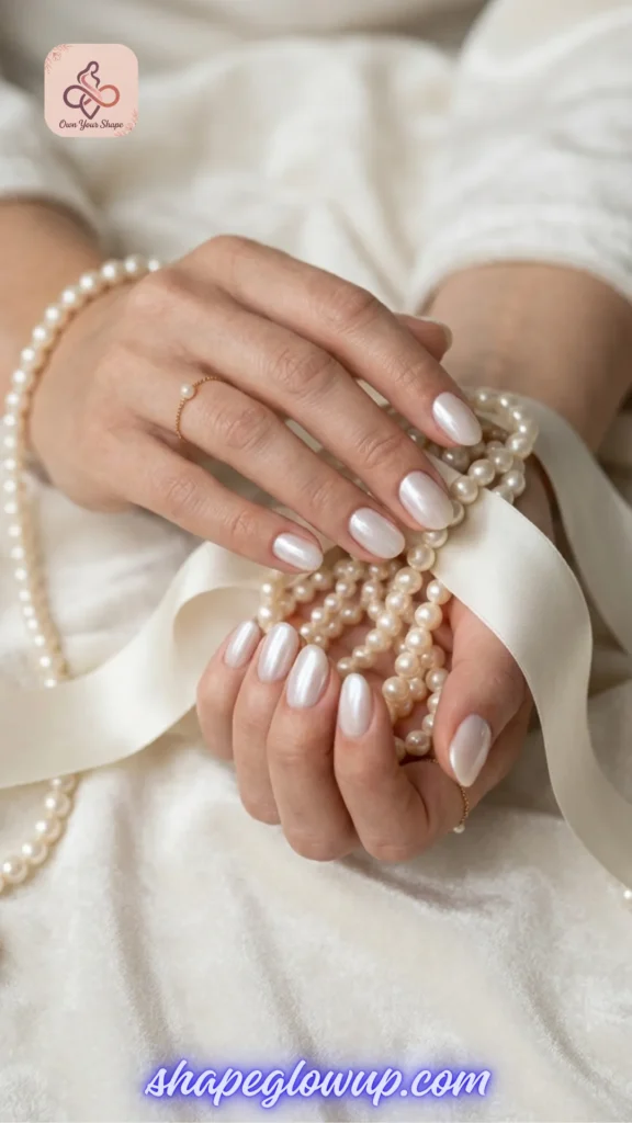 Viral Nail Trends: 7 Simple White Nail Designs You Need to Try - Shimmering pearl glazed white nails.