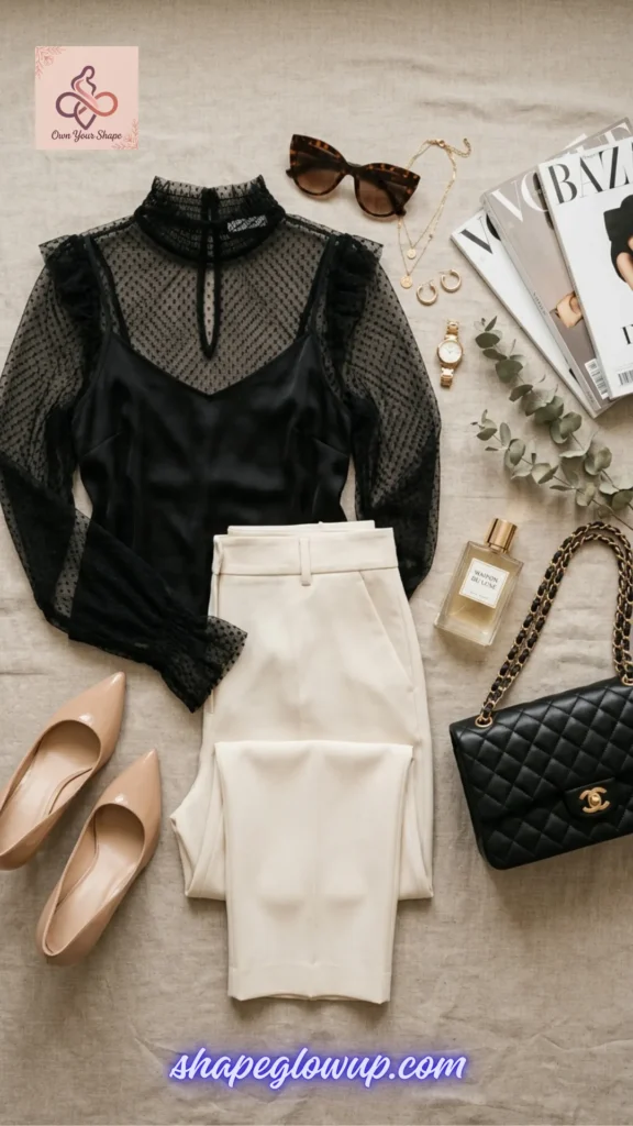 A sophisticated day-to-night flat-lay from The ULTIMATE 2026 Style Goldmine: 40+ Looks You Can't Afford to Miss! showcasing sheer mesh layering flat-lay.
