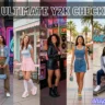 A composite image titled "The Ultimate Y2K Checklist: Baby Tees, Cargos & Mini Skirts" featuring seven different models showcasing various early 2000s-inspired outfits, including baby tees, denim skirts, cargo pants, and leather jackets.
