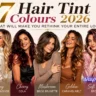 Banner showcasing a lineup of models with the 7 Hair Tint Colours 2026 That Will Make You Rethink Your Entire Look, including Mocha Espresso, Honey Vanilla Blonde, Cherry Cola, Mushroom Beige Brunette, Golden Caramel Melt, Soft Rose Brown, and Smoky Ash Brunette.